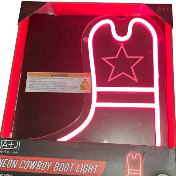 Neon Cowboy Boot Light A+J By Idea & Ink LED Red Light USB Plug Acrylic On/Off - Picture 2 of 10